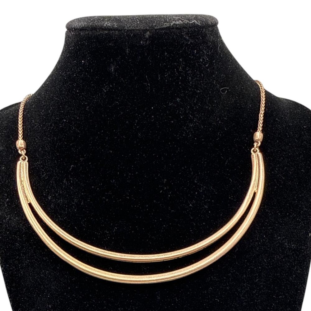 Lucky Brand Gold Tone Double Bar Collar Necklace Minimalist 16” - 18”